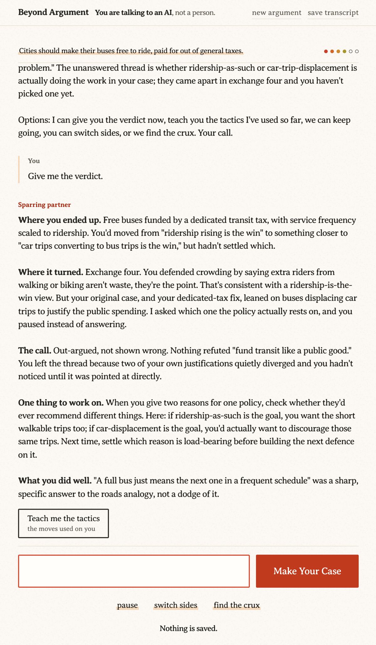 The verdict on a desktop, in five bold labeled parts.